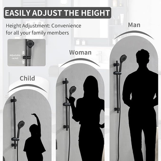 Taplong 26" Shower Slide Bar with 3-Spray Handheld Shower Head, Shower Faucets Sets Complete Wall Mount Shower Valve and Trim Kit with Long Hose and Height Adjustable Spray Holder, Matte Black,06161B