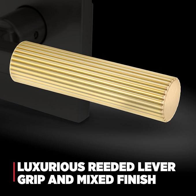 Kwikset Mirada Reeded Dummy Door Handle, Single Sided Lever for Closets, French Double Doors, and Pantry, Matte Black, Non-Turning Reversible Interior Push/Pull Lever, with Microban Protection