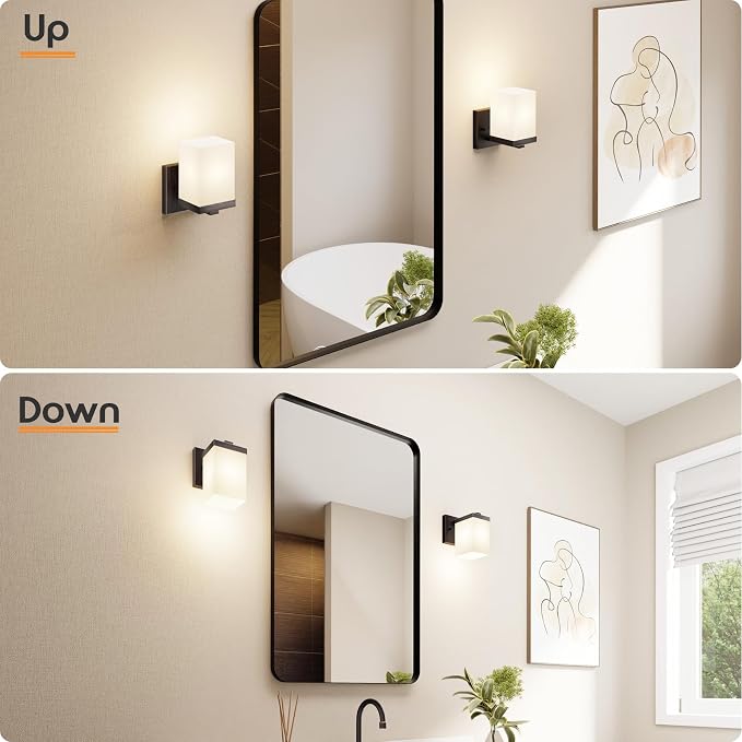 Wall Light Over Mirror Bathroom Vanity Lighting Fixtures with White Frosted Glass, Wall Sconce for Porch Hallway Entrance, Oil Rubbed Bronze T003ORB-L1