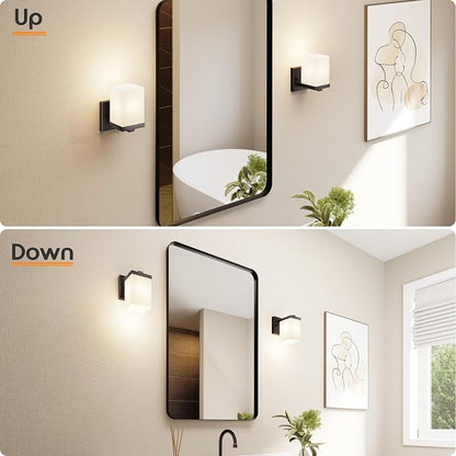 Wall Lights Over Mirror Bathroom Vanity Lighting Fixtures with White Frosted Glass Shade, Porch Wall Sconces, 2 Pack Oil Rubbed Bronze T003ORB-L1-P2