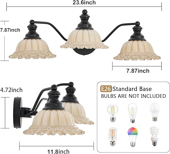 Black Bathroom Vanity Light 3 Light