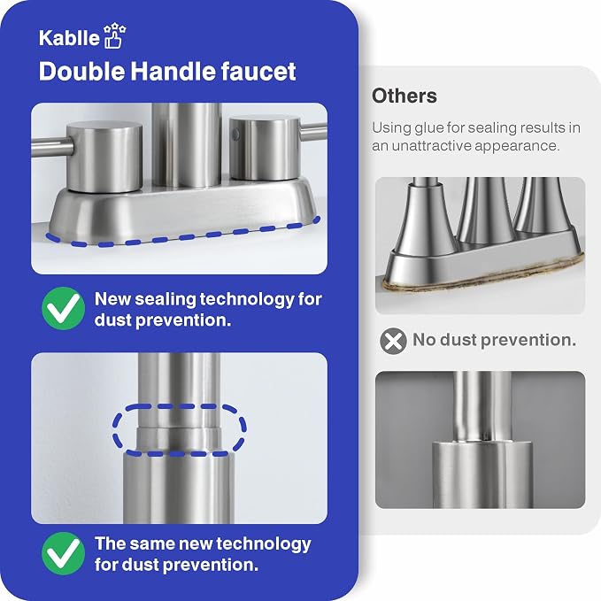 Bathroom Faucet with Sprayer, Brushed Nickel 2 Handles with Pop-Up Drain | Kablle 3 Holes Pull Out 4 inch Centerset Laundry Bar Basin Pull Out Faucet with Pop-Up Drain, KBL-6002BN