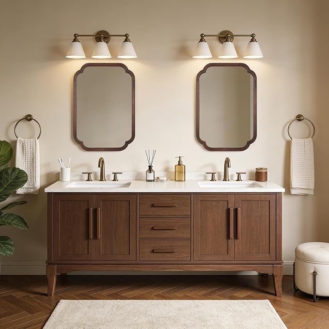 22" x 30" Wood Mirror Rounded Corner Arch Wall Mirror with Wood Frame for Entryway, Living Room or Bedroom Home Decor [22" x 30" Walnut Color]