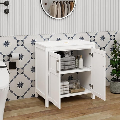 YOURLITE Bathroom Vanity, 30" Modern White Bathroom Cabinet