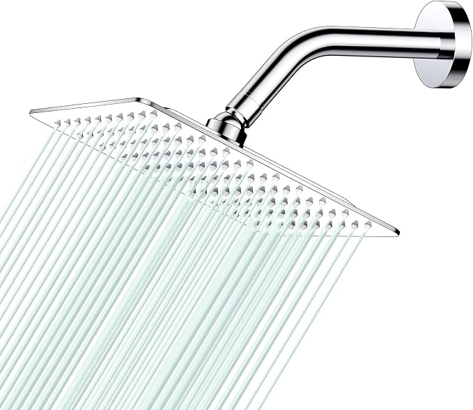 Square Rain Shower Head, High Flow Stainless Steel,Work with any decorative style，All Metal Rainfall Shower Head (Chrome, 8)