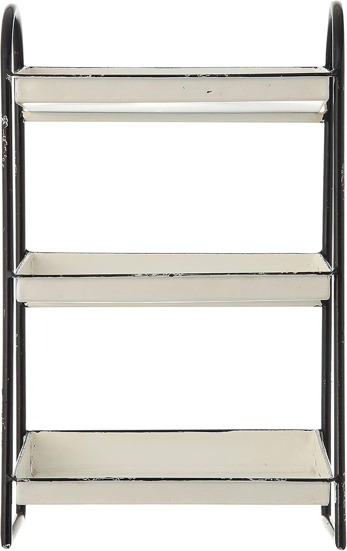 Creative Co-Op Heavily Distressed White 3-Tier Metal Tray with Black Frame & Rim