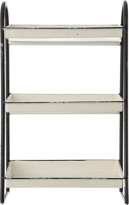 Creative Co-Op Heavily Distressed White 3-Tier Metal Tray with Black Frame & Rim