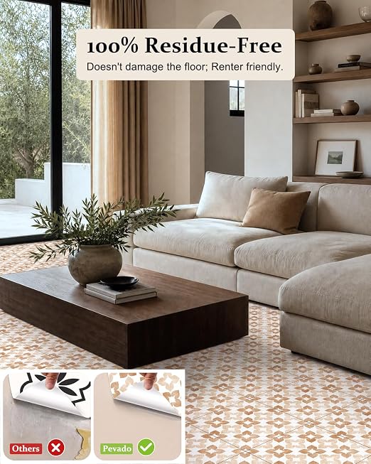 Peel and Stick Floor Tile, Waterproof Vinyl Flooring, Snap-Proof DIY Flooring Tiles for Bathroom, Kitchen, Fireplace, Wall, Backsplash, Stairs, No Residue, 20 Tiles-7.87" Thin Ver, Light Amber