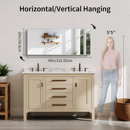 YIROMAN Bathroom Mirror 20"x48", Brushed Silver Bathroom Mirror for Over Sink with Aluminum Frame, Rectangular Vanity Mirror with Right Angles, Wall Mirror Hangs Horizontal or Vertical, Shatterproof