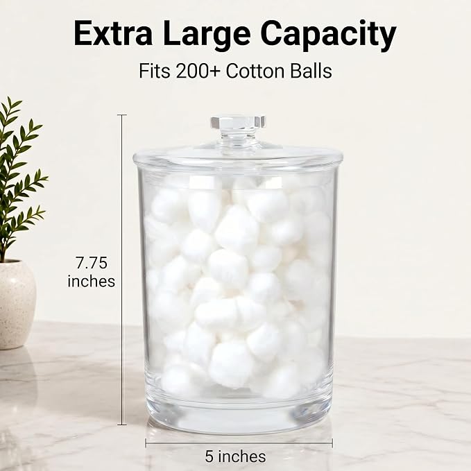 ForPro Clear Acrylic Apothecary Jar with Lid, 60 Oz Shatterproof Bathroom Vanity Organizer, Cotton Ball Holder, Qtip Storage Container Canister for Kitchen, Laundry, Office Decor, 7.75" x 5"