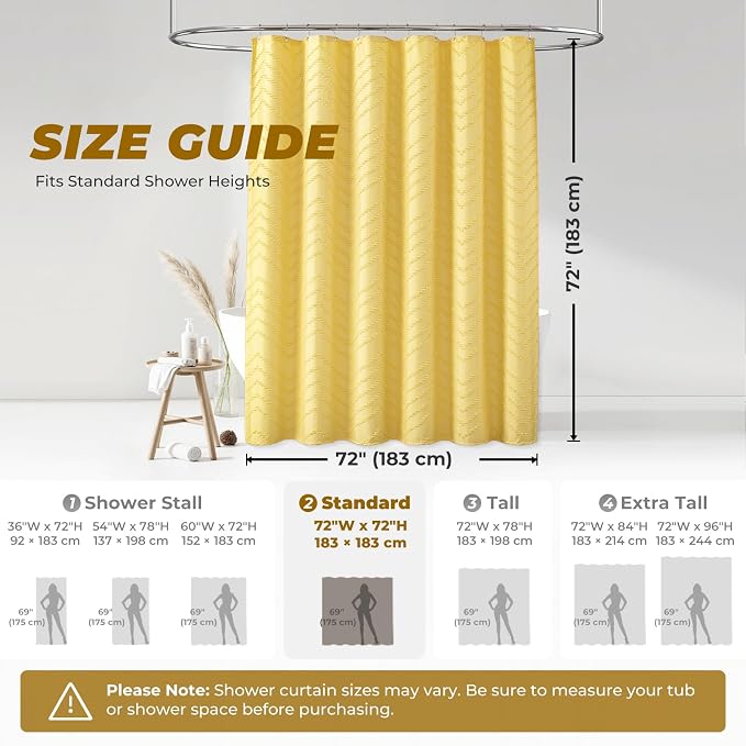 Yellow Shower Curtain Boho Farmhouse Shower Curtain 72 x 72 Tufted Chevron Textured Minimalist Shower Curtains for Bathroom
