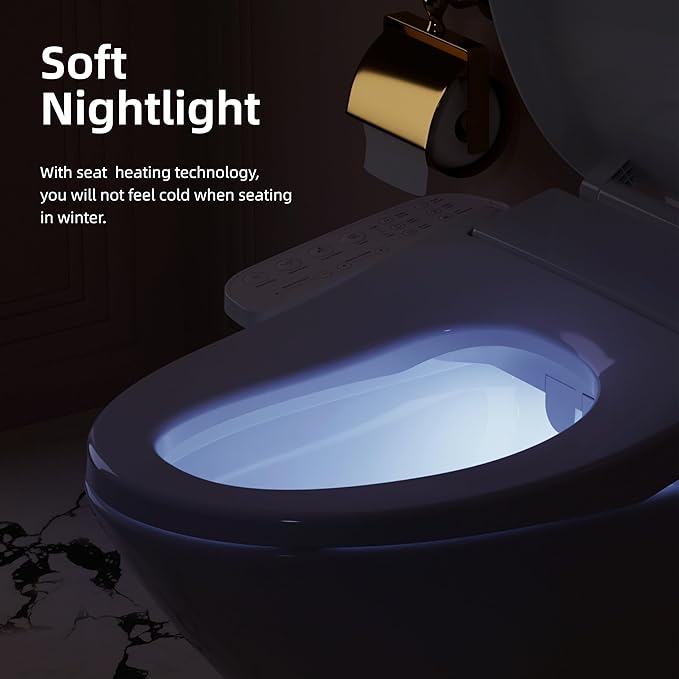BRAVAT® Electronic Smart Bidet Toilet Seat – Heated Seat, Instant Warm Water, Stainless Steel Nozzle, Hygienic Rinse, Warm Air Dryer, Night Light, Easy Install – Elongated, White