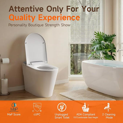Non-Electric Bidet Toilet, One Piece Elongated Smart Toilet with Air Pressure-Assisted Flush, ADA Comfort Height, Foot Kick & Side Button Flush, 1.0 GPF, 12" Rough-In