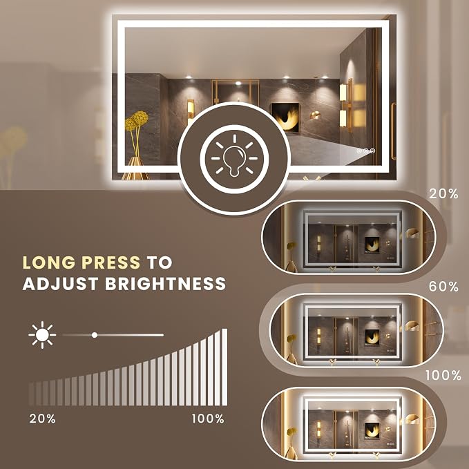LOAAO 50"X30" LED Bathroom Mirror with Lights, UL Listed | Anti-Fog, Dimmable, 3 Color Temperature, Backlit + Front Lit, Memory Function, Tempered Glass