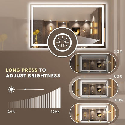LOAAO 50"X30" LED Bathroom Mirror with Lights, UL Listed | Anti-Fog, Dimmable, 3 Color Temperature, Backlit + Front Lit, Memory Function, Tempered Glass