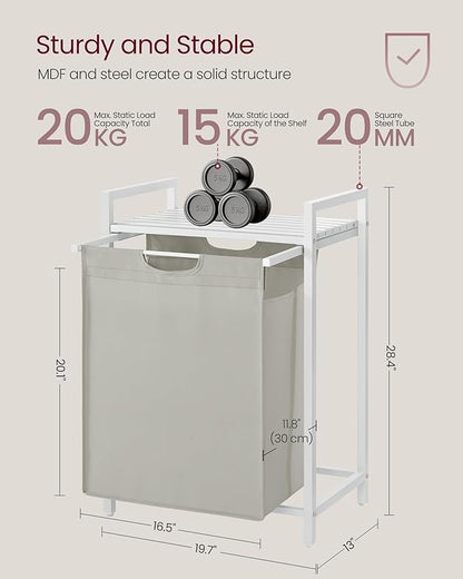 VASAGLE Laundry Hamper, Laundry Basket, Laundry Sorter with A Pull-Out and Removable Bag, Shelf, Metal Frame, 17.2 Gallons (65 L), 19.7 x 13 x 28.4 Inches, Cream White and Cloud White UBLH101W01