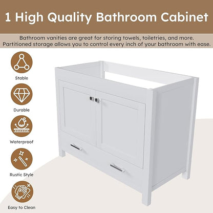 Montary 42" Bathroom Vanity Without Sink, Modern Stylish MDF Bathroom Storage Cabinet, Freestanding Vanity with 2 Doors and One Large Divided Drawer, White (NOT Include Sink)