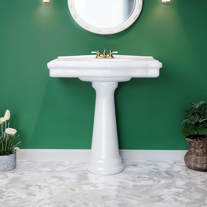 Renovators Supply Manufacturing Darbyshire 34"W x 22.5" D x 32" H Large Bathroom Pedestal Sink. Vitreous China with Overflow, 4 in. Centerset Faucets