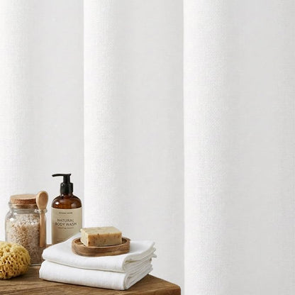 Seasonwood White Linen Shower Curtain Farmhouse Bathroom Decor 72x84 Inches | Boho Bathroom Decor,12 Sturdy Stainless Steel Sliding Hangers,Rustic Country Style,Linen Shower Curtains for Bathroom