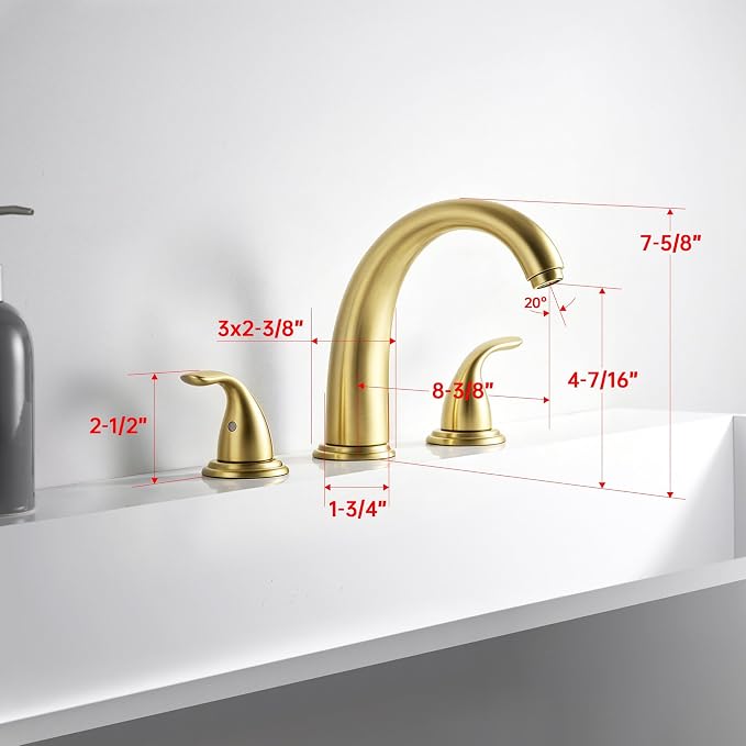 SUMERAIN 2-Handle Widespread Roman Bathtub Faucet Tub Filler with Valve Brushed Gold | 3 Holes, Tub Filler, with Valve, High Flow Rate, Traditional Design, Easy Install