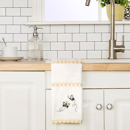SKL Home Dancing Butterflies Hand Towel Set-2pc, 100% Cotton, White | Soft velour with decorative embroidery. For use in the bathroom, kitchen, bar or any sink space & makes a great gift.