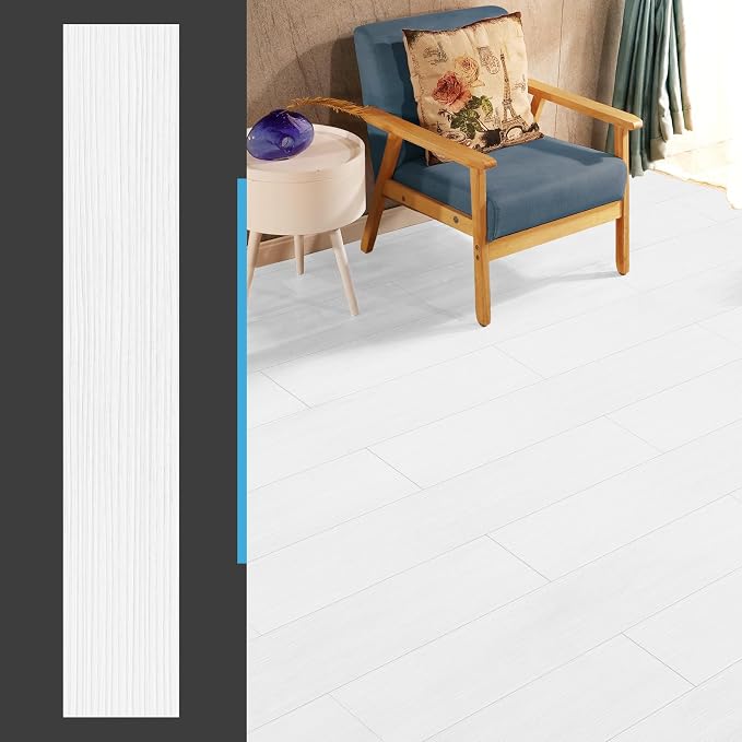 Art3d Wood Texture Peel and Stick Vinyl Floor Planks, 36-Pack, White | Cover 54 sq.ft, Waterproof, Self-Adhesive, Scratch Resistant, Premium Vinyl, Ideal for Bedroom, Living Room, Kitchen, RV