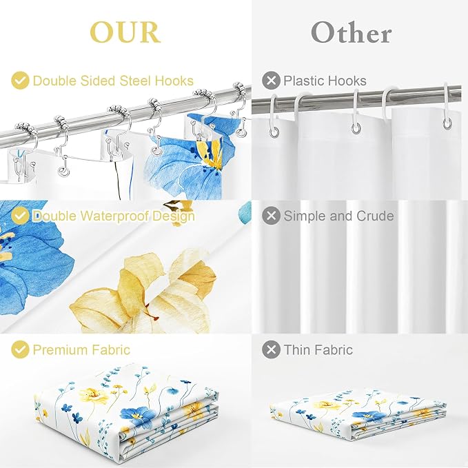 Small Stall 3 in 1 Shower Curtain Set, 36x72 | Narrow Half 3 in 1 Shower Curtain Set, PEVA Liner Set & 12 Double Sided Steel Hooks, Waterproof Fabric Bathroom Curtain