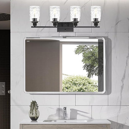 MELUCEE 4-Light Black Bathroom Vanity Light with Clear Hammered Glass | Wall Light Fixture Modern Wall Sconces Lamp for Powder Room Bedroom Kitchen Porch (Patent No.: US D963914 S)