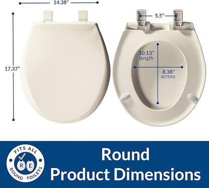 Bemis Aurora Slow Close Toilet Seat, Easy Clean Hinges and Adjustable Perfect Fit Plastic Seat, Made in USA, Round, Biscuit
