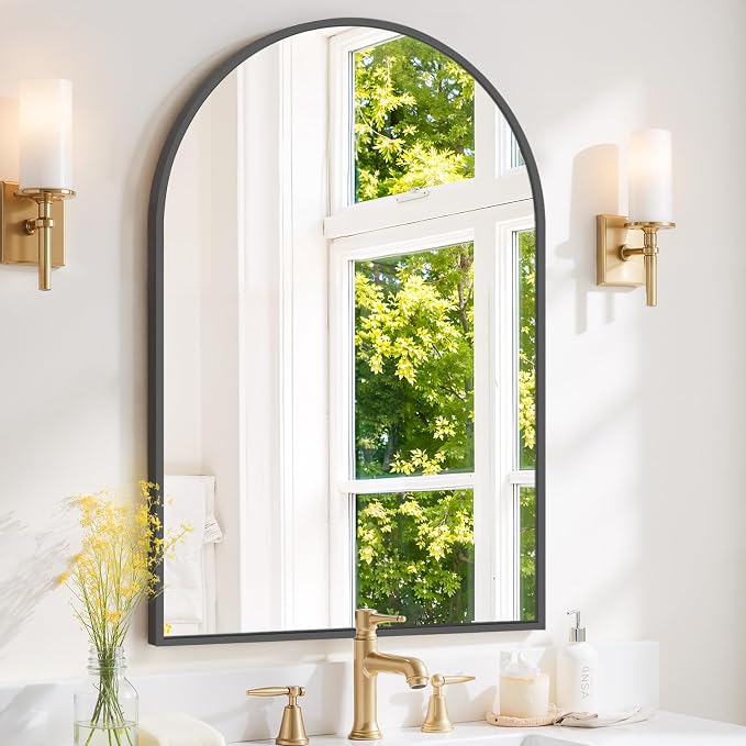 Arched Wall Mirror 38x26 Inch Black Bathroom Vanity Mirror with Metal Frame | Modern Arch Mirror for Bedroom, Living Room, Entryway, Wall Mounted Decorative Mirror