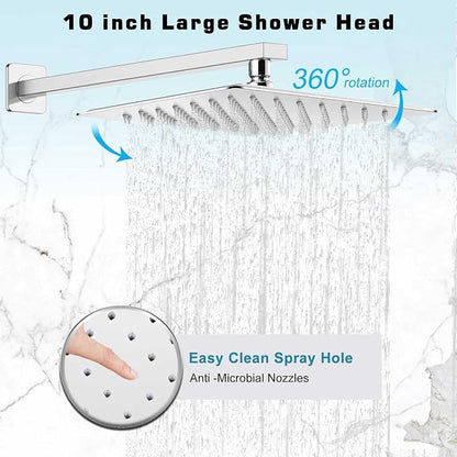 10 Inch Shower Faucet Set,Silver Shower System With Handheld | High Pressure Head with Shower Trim Kit & Handheld Shower Valve,Multi-function Rainfall,Rain Shower & Handheld Spray Combo