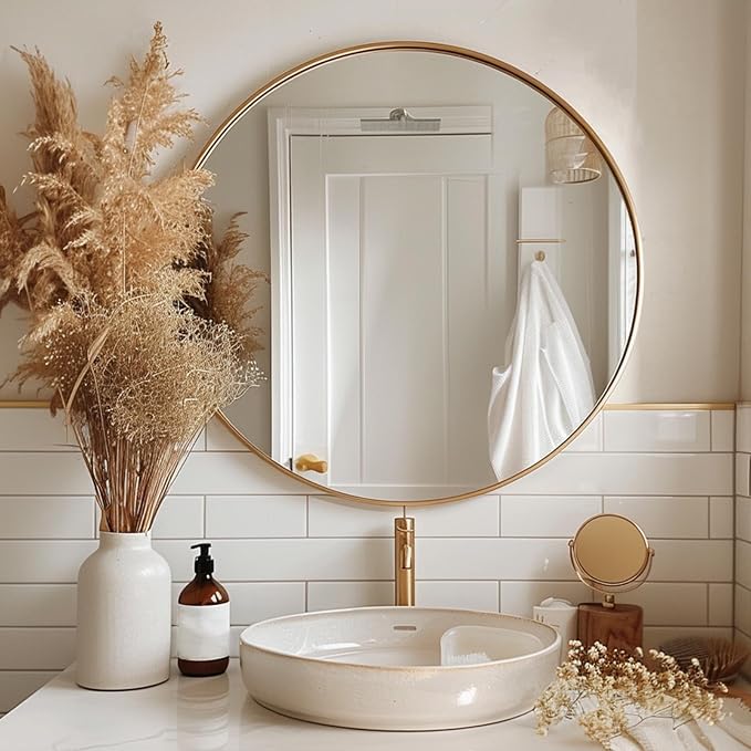 Large Round Mirror, Circle Mirror 30 inch, Brushed Gold Metal Frame | High Definition Mirror, Rust-resistant, Easy Installation, Circular Mirrors for Living room Cloakroom, Hallway, Bathroom