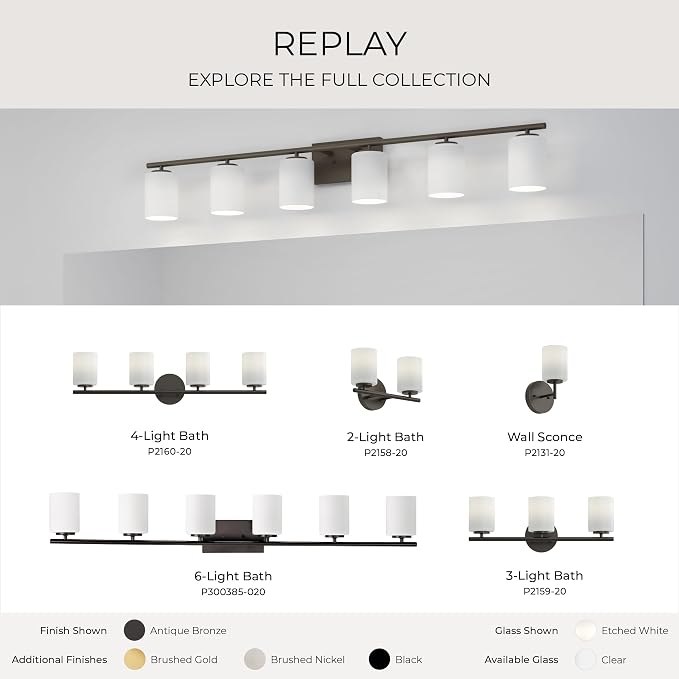 Progress Lighting Replay Collection 3 Light Bathroom Vanity Light, Modern Bath Lighting Fixture with Etched White Glass Shades for Over the Mirror, Reversible Mounting, Antique Bronze