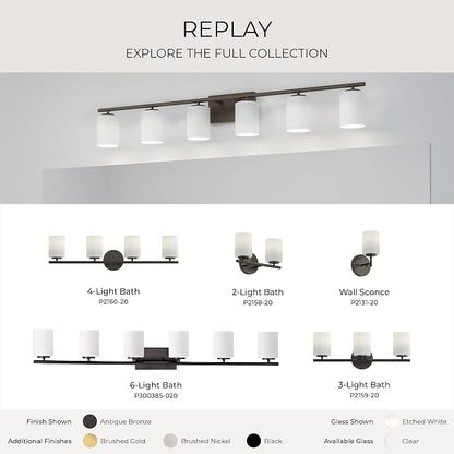 Progress Lighting Replay Collection 3 Light Bathroom Vanity Light, Modern Bath Lighting Fixture with Etched White Glass Shades for Over the Mirror, Reversible Mounting, Antique Bronze