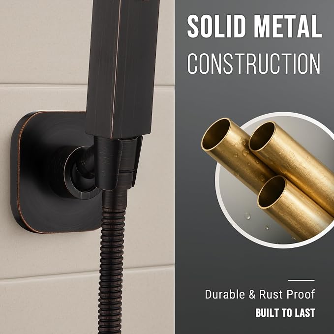 G-Promise Metal Handheld Shower Head Holder, No-Drill (Oil Rubbed Bronze) | Adhesive or Drilled Installation, Wide Adjustment Range Fits All Family Heights, Firmly Secure Showerhead, Easy to Install