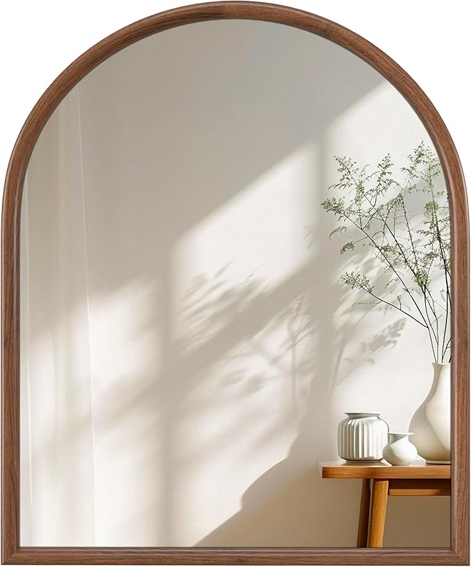 30"x36" Arch Wall Mirror for Wall, Wall Mounted Vanity Mirror for Bedroom, Wood Grain Finish Frame Mirror with Tempered Glass, Vintage Decorative for Bathroom, Entryway, Living Room, Walnut