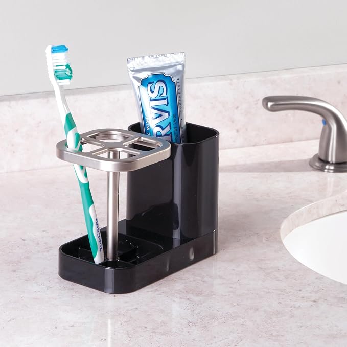 iDesign Toothbrush Holder, Black/Matte Satin | 4 Divided Sections