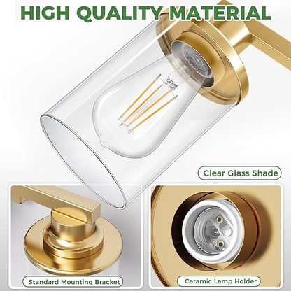 DORESshop Bathroom Light Fixtures, 2-Light Vanity Light Over Mirror with Clear Glass Shade, Vanity Lights for Living Room Bedroom, Gold, ETL Listed