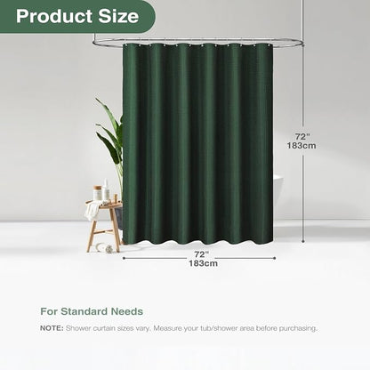 Waffle Shower Curtain 256 GSM Heavy Duty Fabric 72"x72" Dark Green | Thick Textured Cloth, Weighted Hem, Water Repellent Washable, Hotel Luxury Polyester Shower Curtain Set for Bathroom 12 Hooks