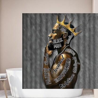Black King Shower Curtain African American King Afro Man Hippie Art Wall Hanging African American Man Crown Shower Curtain College Dorm Decor 72 * 72 Inches