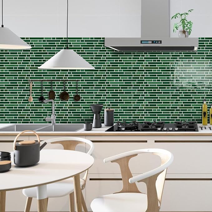 Alwayspon 10 Sheets 12" x12inch Emerald Green Marble Effect Vinyl Tiles, Backsplash, Self-Adhesive Peel and Stick Wall Tile Stickers, Stick on Subway Tiles for Kitchen Bathroom Wall Decor
