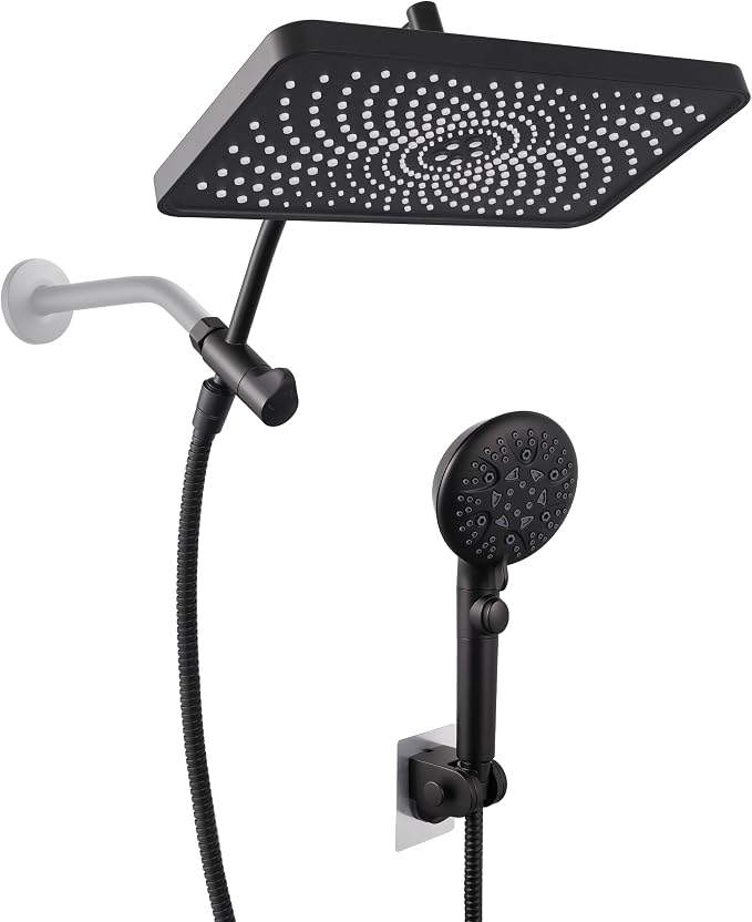 Rain Shower Heads with Handheld Spray Combo,12In Fixed Showerhead&8-Mode Handheld Shower Head with 79 Inches Extra-long Stainless Steel Hose (Black)