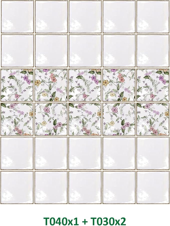 Alwayspon Vinyl Sticker Peel and Stick, Self-Adhesive Wall Tile Transfers Backsplash Sticker Decal for Kitchen Bathroom, 6x6inch/15x15cm 30Pcs, Purple Floral T040