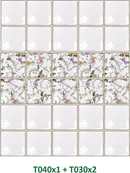 Alwayspon Vinyl Sticker Peel and Stick, Self-Adhesive Wall Tile Transfers Backsplash Sticker Decal for Kitchen Bathroom, 6x6inch/15x15cm 30Pcs, Purple Floral T040