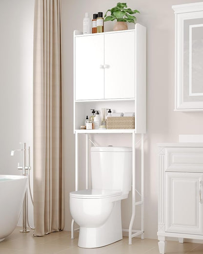 Kitsure 68.1"H Over Toilet Storage Cabinet, Magnetic Door, Adjustable Shelf | Bathroom, Laundry Room, Small Spaces, Families, Multi-Compartment Storage, Anti-Tip Design, White, 3 Tier Storage