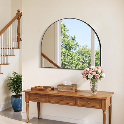 Arched Bathroom Mirror 30" W x 25" H, Bathroom Mirror for Over Sink, Wide Wall Vanity Mirror with Aluminum Frame & Tempered Glass, Ideal for Mantel, Entryway, Bedroom, Living Room, Black