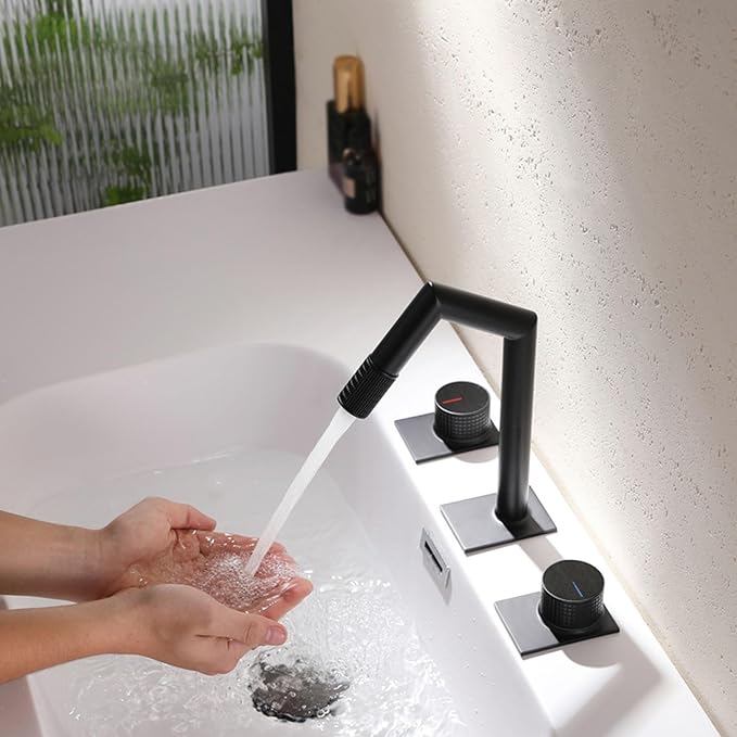 3 Holes Restroom Faucet 2 Knobs Hot and Cold Faucet for Bathroom Sink Copper,Black
