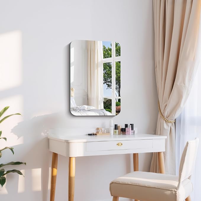 CILIBER Frameless Mirror, 16x24 Inch Rectangle Bathroom Mirror Rounded Corner, 3mm Tempered Glass Frameless Vanity Mirror with Polished Edge for Over Sink, Bedroom, Entryway, Vertical or Horizontal