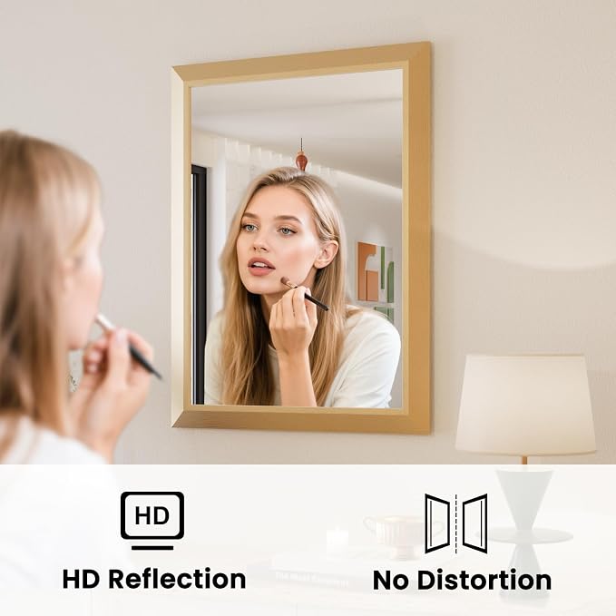 Bathroom Mirror for Wall, 28 X36 Inch (Brushed Gold Frame) | Thick Metal Framed, HD Reflection, Anti-Rust, Hang Horizontally/Vertically, Suitable for Bathroom, Farmhouse, Entryway