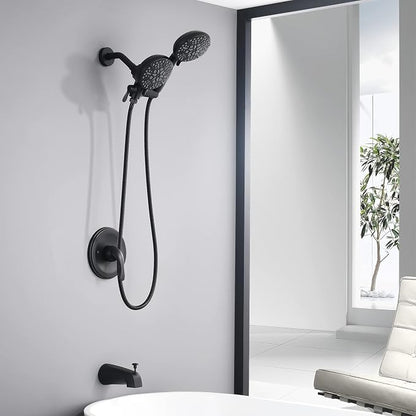 Black Shower Faucet Set with Tub Spout - Tub and Shower Faucet Combo| Dual 2 in 1 Shower System with Handheld Showerhead 3-way Water Diverter Shower Trim Kit(Pressure Balancing Valve Included)